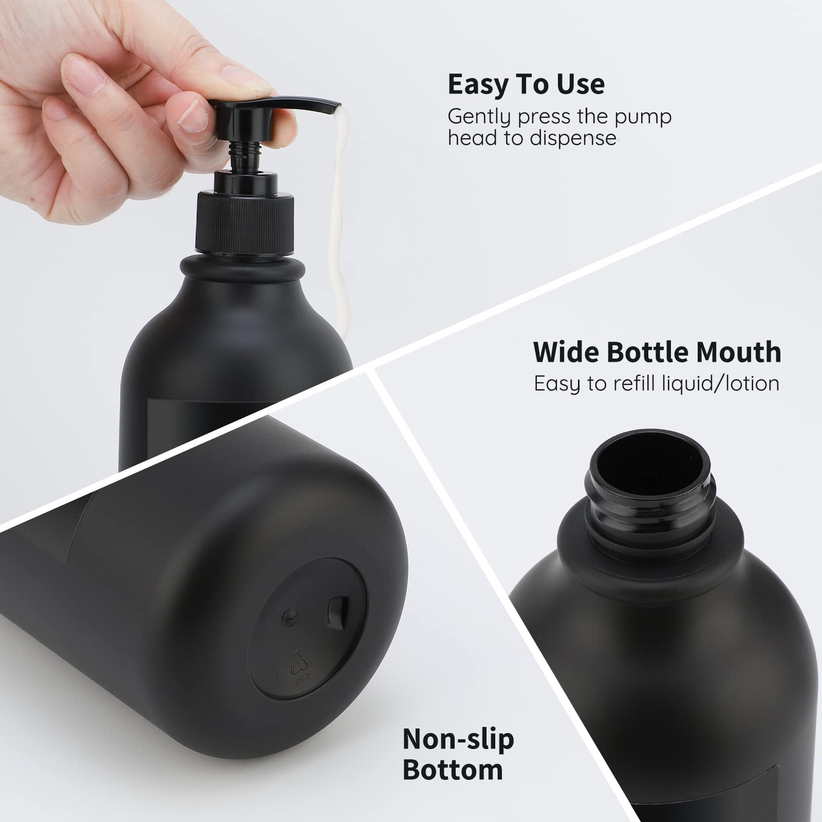 Segbeauty Matte Black Shampoo Dispenser  2pcs 16.9oz Empty Refillable Pump Bottle with Labels  500ml Plastic Press Lotion Dispenser Bathroom Shower Containers for Conditioner Body Soap Hand Soap
